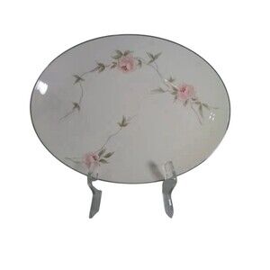 Franciscan Melrose Oval Porcelain Serving Platter Floral w/Silver Trim 12.5"